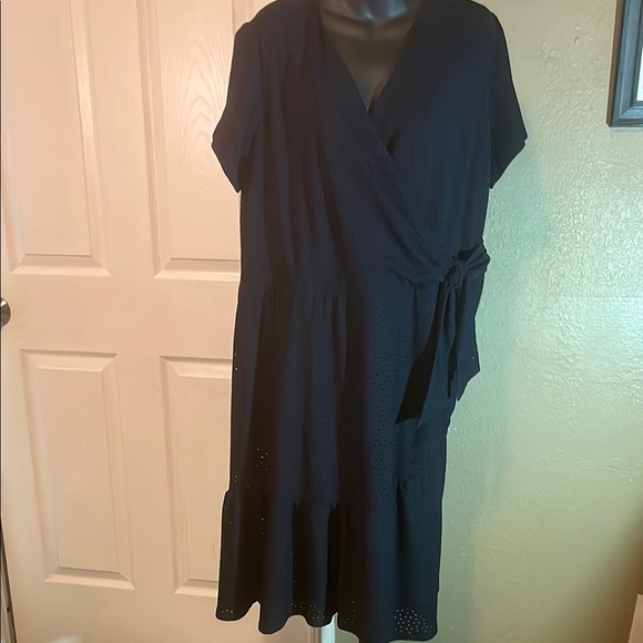 Lane Bryant Blue Wrap Ruffled Midi Dress V-Neck - Picture 1 of 5